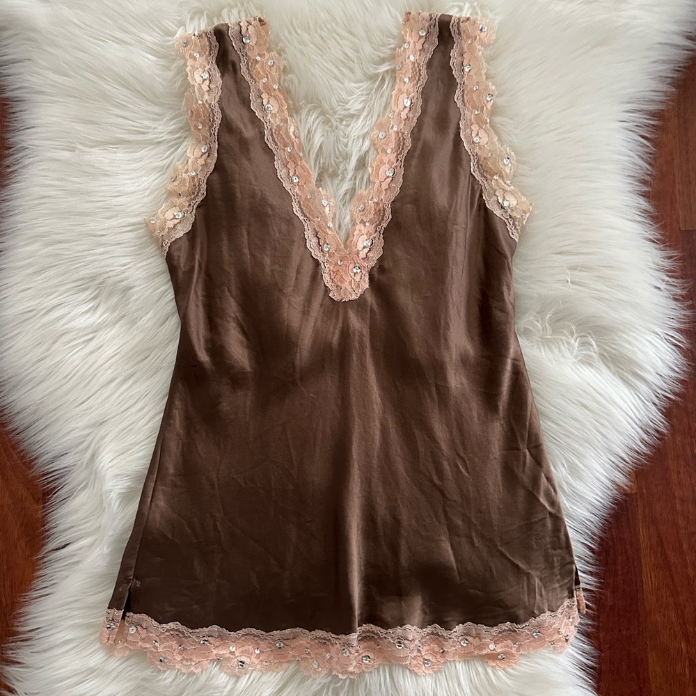 Silk Lace Trimmed Brown Camisole
